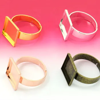

Blank Ring Settings with 12mm Square Bezel Cameo Cabochons Bases Rings Findings DIY Jewelry Making Multi-color Plated