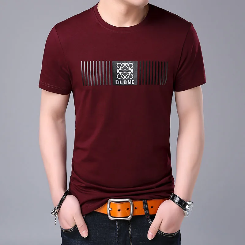 Новая модная брендовая мужская футболка с круглым вырезом, летняя уличная одежда, трендовые корейские футболки с коротким рукавом и принтом, мужская одежда - Цвет: Красный