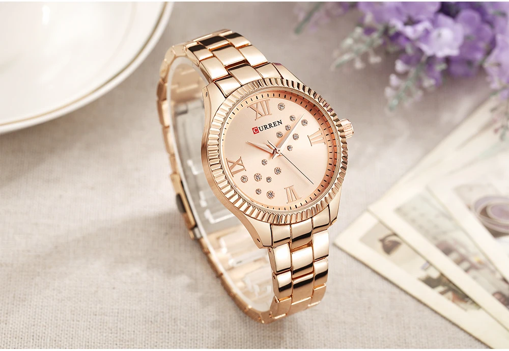 CURREN новые женские часы Роскошные Relogio Feminino RoseGold циферблат модные Montre Femme женские часы женские наручные часы