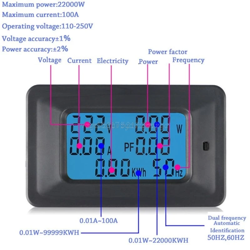 ЖК-дисплей цифровой дисплей счетчик электроэнергии мощность энергии монитор Амперметр Вольтметр Mr22 19 Прямая поставка