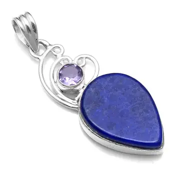 

Genuine Lapis Lazuli + Amethyst Pendant 925 Sterling Silver, 51.4 mm, 2SP0425