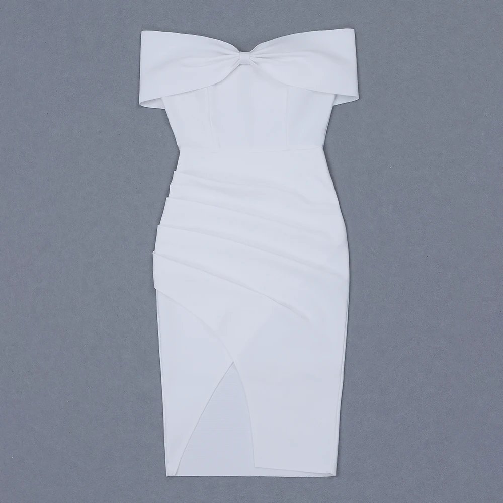 New Women white slash neck off shoulder short sleeve Bandage Dress Vestido Luxury Celebrity Evening Party Dresses