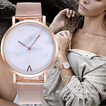

Vansvar Brand Creative Mesh Band Marble Quartz Watch Casual Women Stainless Steel Wristwatches Relogio Feminino Drop Shipping