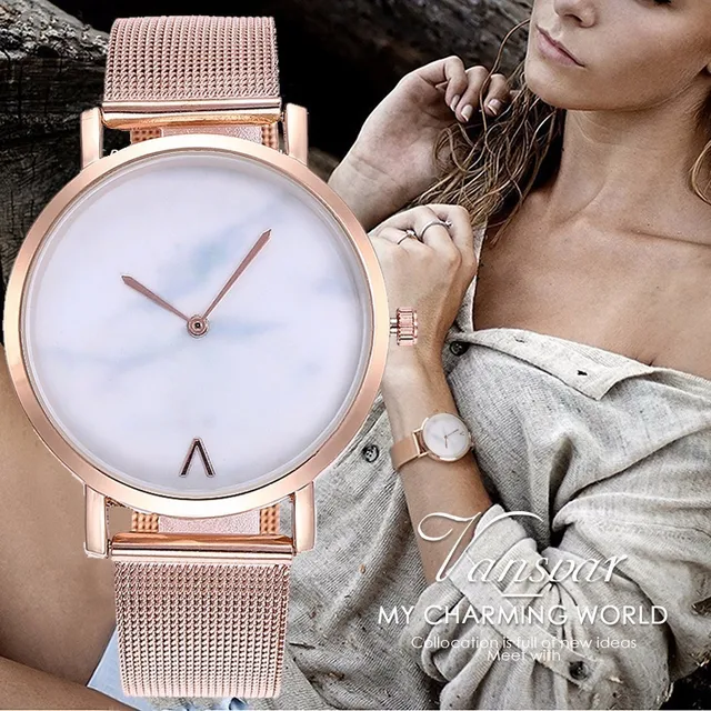 Vansvar Brand Creative Mesh Band Marble Quartz Watch Casual Women Stainless Stee Vansvar Brand Creative Mesh Band Marble Quartz Watch Casual Women Stainless Stee