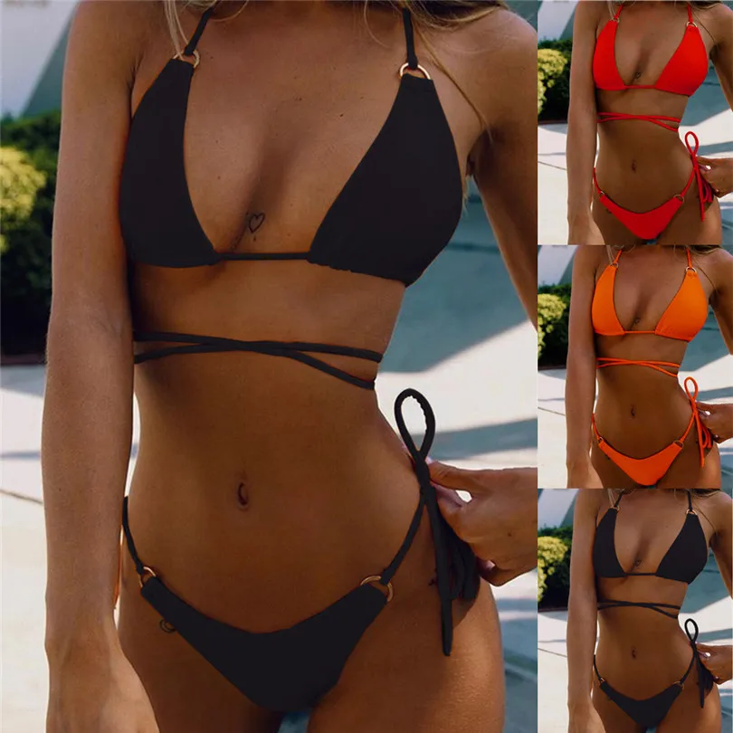 Solid Swimwear Lingerie Femme Padded Push-up Bra Set Swimsuit Low Waist Bathing Suit Swimwear Bralette Encaje Mujer 40MAY2002