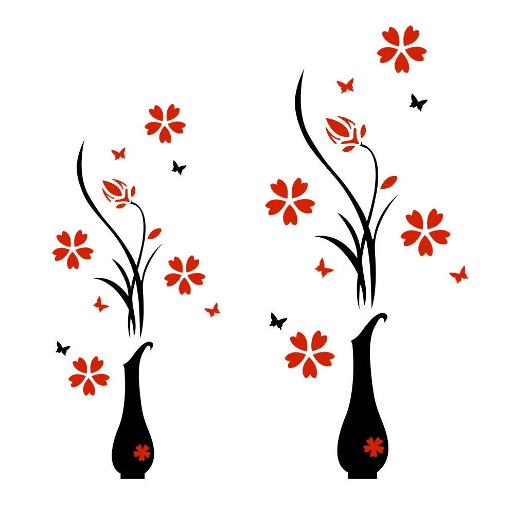 Acrylic Wall Sticker 3D Plum Flower Vase Wall Stickers Home Decoration