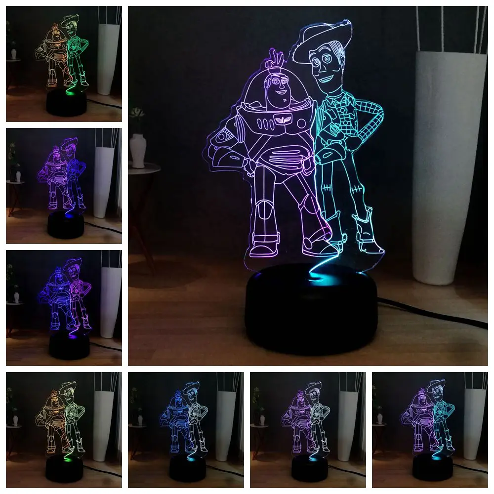 Новая история игрушек 3D иллюзия Лампа древесный Базз световой год светодиодный ночник 7 цветов Изменение вспышки детская панель кровать лампа атмосферная лампа