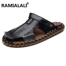 Ramialali/модные роскошные мужские повседневные сандалии Летняя обувь ручной работы из мягкой кожи высококачественные шлепанцы мужская пляжная обувь флип-флоп на плоской подошве