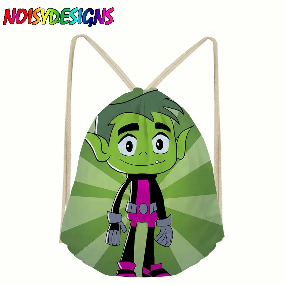 Холст Повседневное Drawstring сумка фильмы Teen Titans Go фигурки героев Рюкзак Путешествия Аксессуары Для мужчин Для женщин Портативный мешки Drawstring