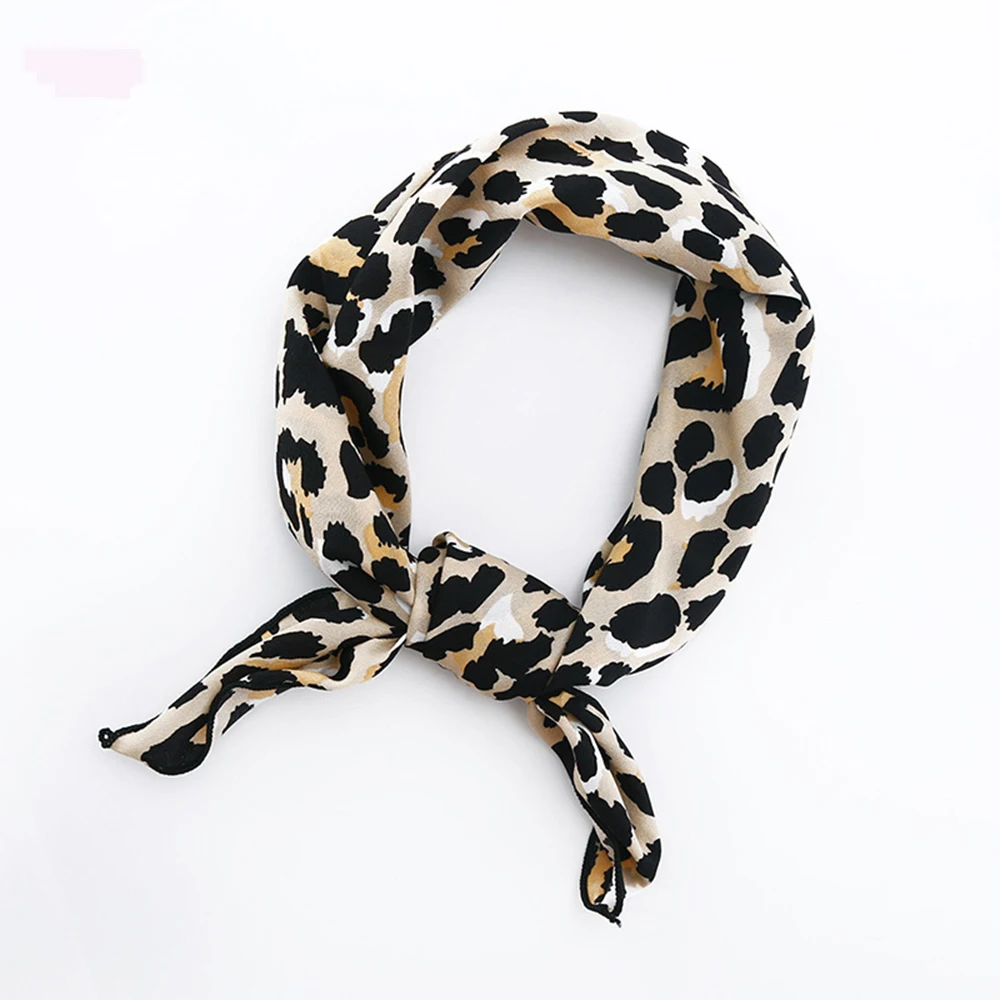 

1PC Classic Popular Women Leopard Print Silk Feel Satin Square Scarf Shawl Neckerchief Head Neck Hair Tie Band Wrap