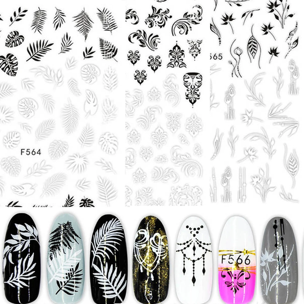 1pcs Nail sticker Art Decoration Slider Black Flower Leaf Adhesive Design Water Decal Manicure Lacquer Accessoires Polish Foil