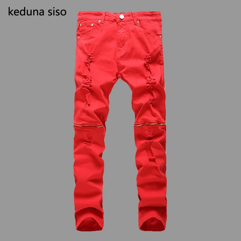 red jeans with zippers