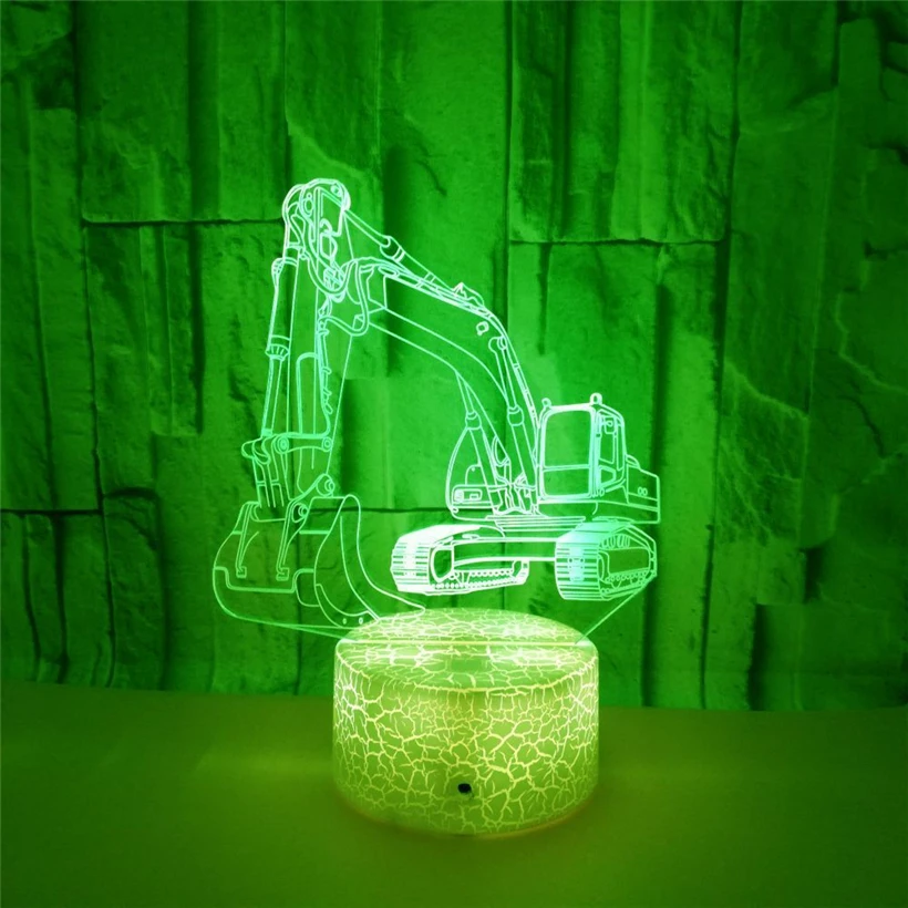 

Creative 7 Color Flashing Excavating Machinery 3D Night Light New Crack Base Digging Machine Acrylic Sleeping Lamp Kid's Gift