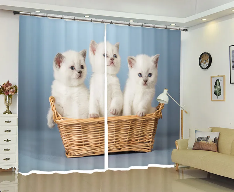 White cat 3d Curtains For Living Room Window Treatments Modern Curtains