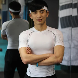 UARUN, футболки, быстросохнущие, обтягивающие, для фитнеса, для бега, футболки, мужские, брендовые, короткий рукав, для спортзала, Спортивная, компрессионная рубашка, мужская спортивная одежда - изображение