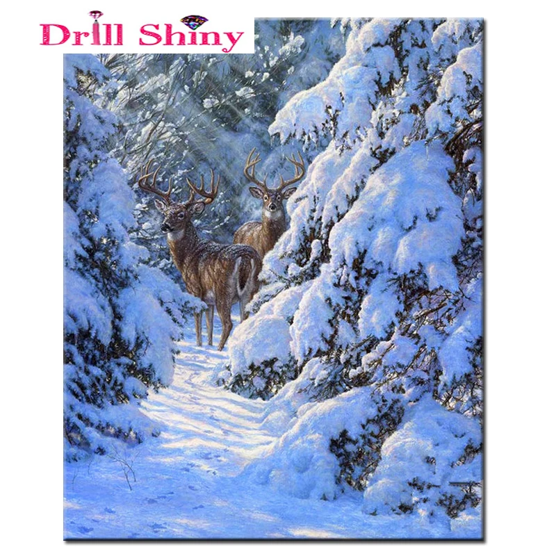 

DIY Needlework Diamond Embroidery animals deer pattern Diamond Painting Cross Stitch snow icon Rhinestones paste mosaic picture