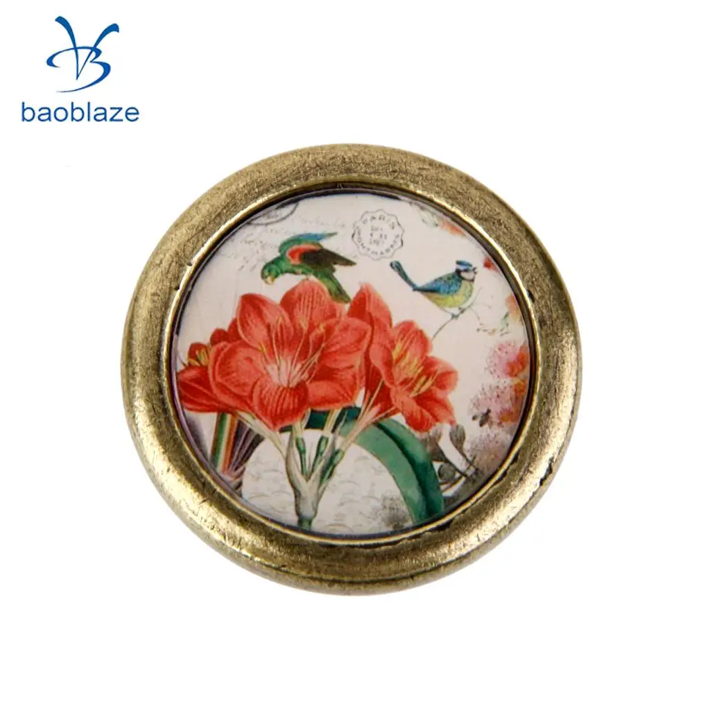 2pcs Vintage Brass Door Knob Cabinet Cupboard Drawer Dresser Pulls Handle Knob with Screws - Flower Bird