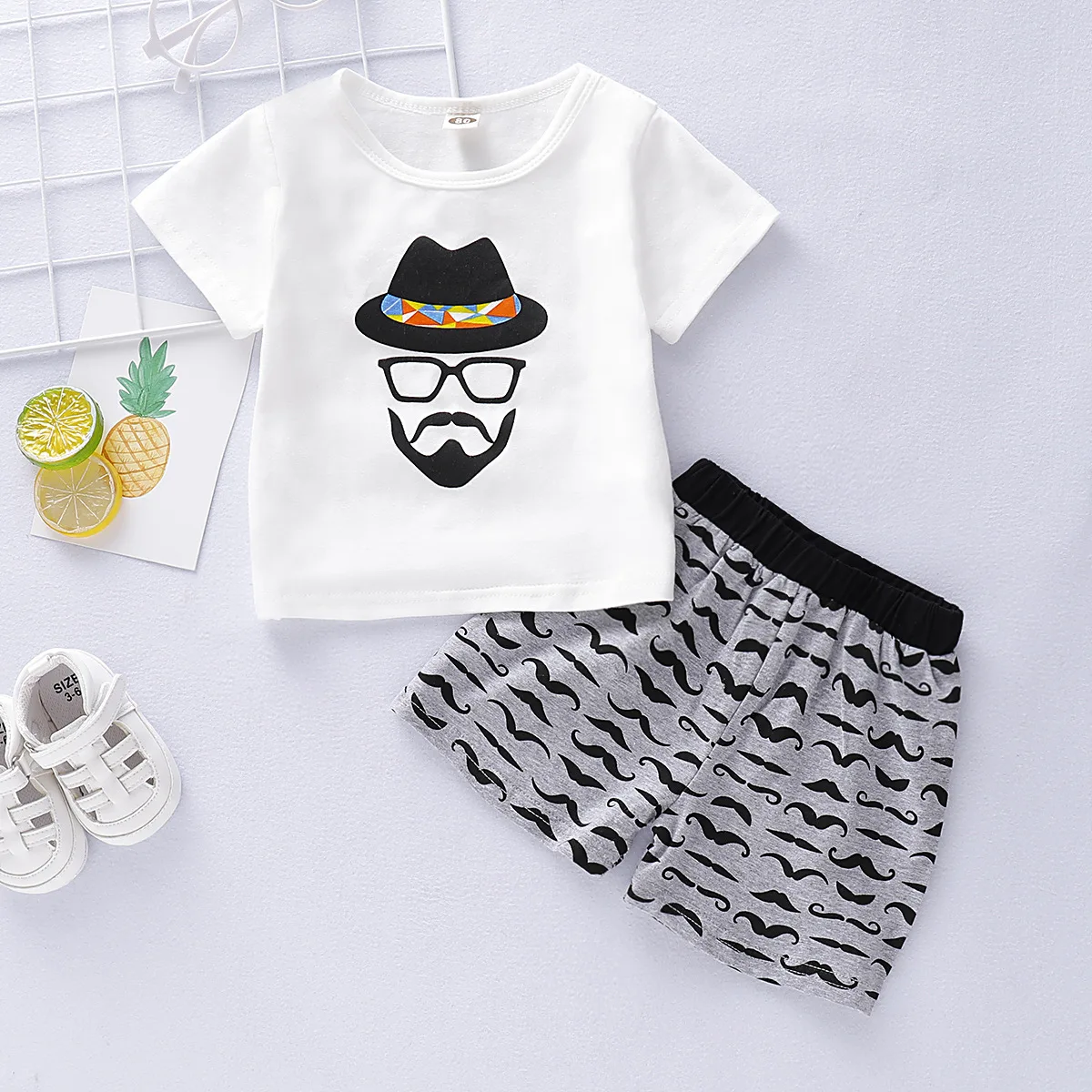 

2Pcs Summer Baby Boy Printing Short Sleeve T-shirt And Pants Kit Cartoon Kids Casual Short Baby Boy Clothes Set Cotton