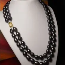 ДОЛГО удивительно двойной нити 10-13 мм tahitian черные барочное ожерелье перлы 17-18 дюймов Свадебные Украшения