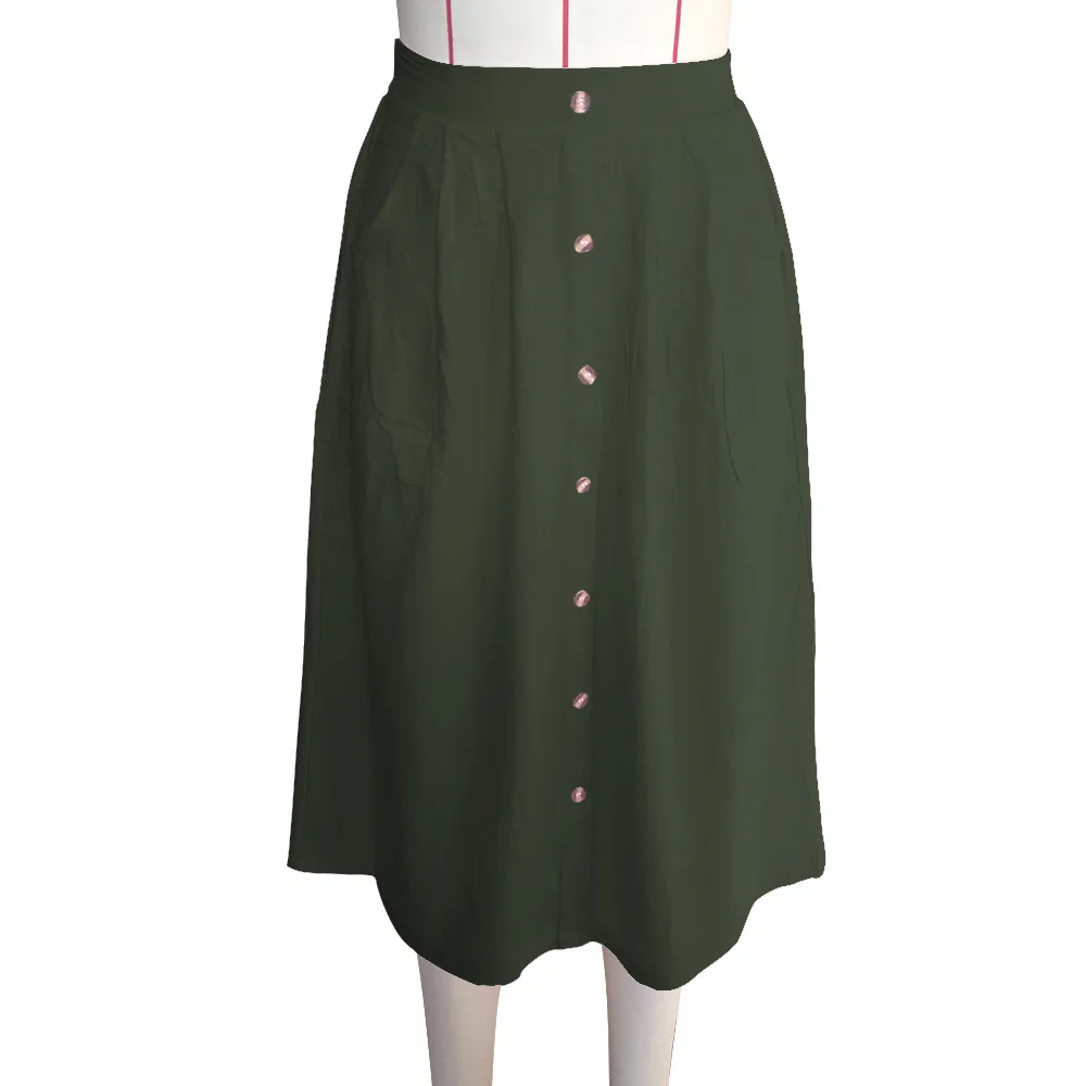 DANJEANER женские летние повседневные свободные хлопковые юбки с двумя карманами, модные однотонные облегающие трапециевидные юбки до середины икры с высокой талией