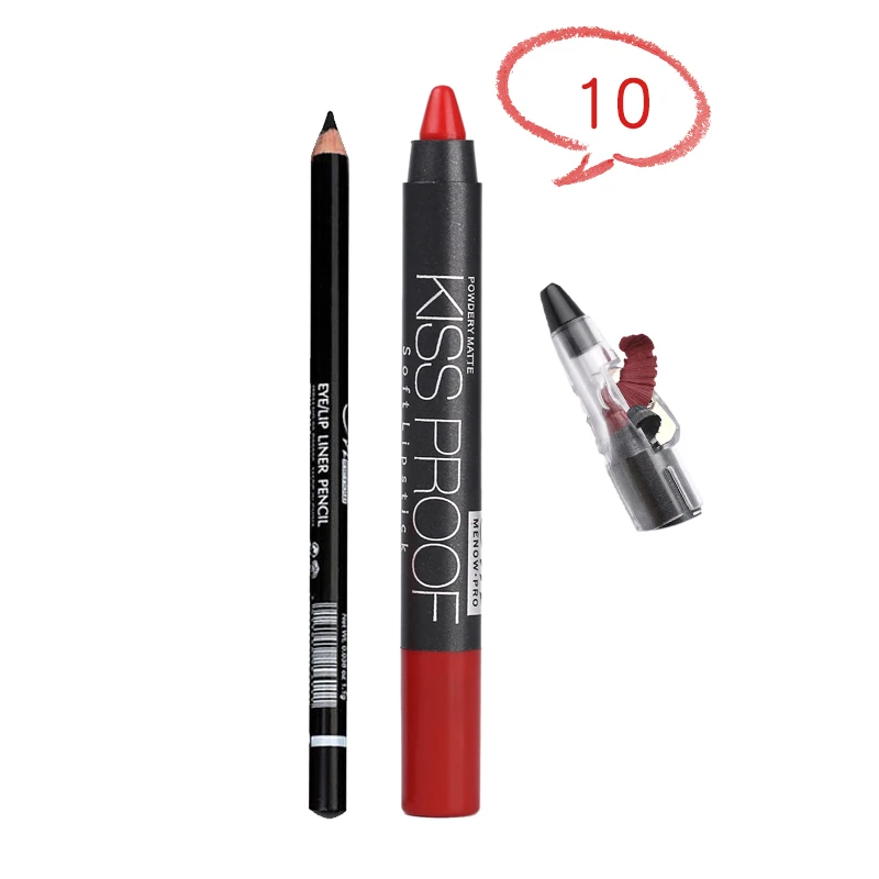 MENOW Brand Make Up Set Of Kiss Proof Lipstick With Sharpener And Waterproof Lasting Eyeliner Cosmetic Combination 5317/B - Цвет: 10