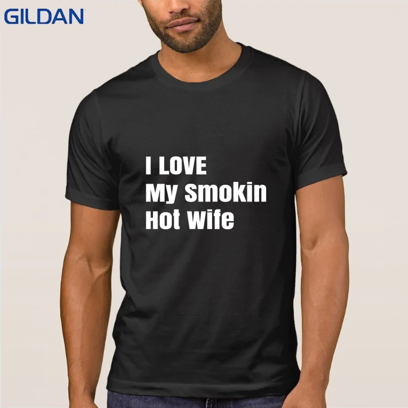 Забавный Я Люблю Мой Smokin Горячей Жена Футболки Мужские Camiseta Т Мужская рубашка