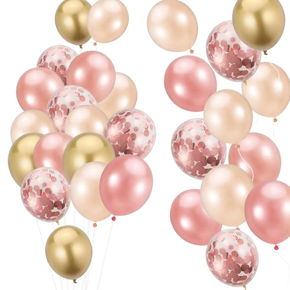

METABLE 100PCS Rose Gold, Rose Gold Confetti Champagne Gold Metallic 12/10 inch Latex Balloons for birthday party wedding