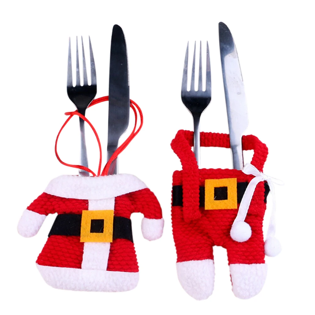 1Set Santa Claus Pockets Dinner Knife Fork Holders For Home Silverware Holder Christmas Ornament Supplies Wholesale