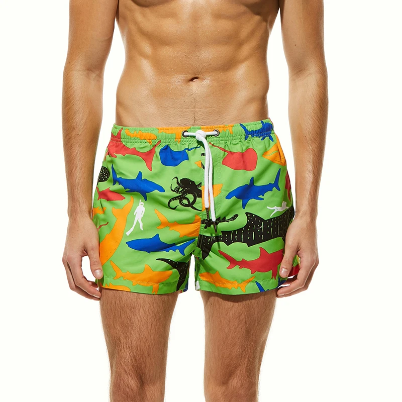 Men's Shark Printed Board Shorts Polyester Beach Shorts Men Surfing