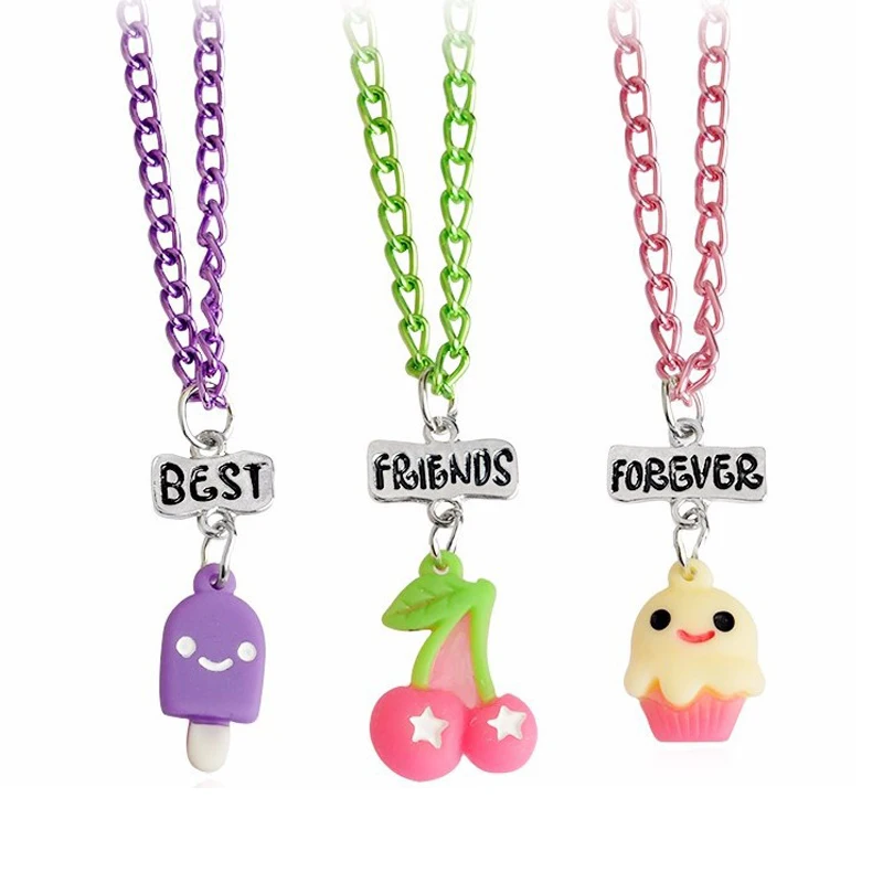 

3pcs/set "best friends forever" Colorful Link Cute Food Ice Cream Cherry Childrens BFF Pendant Necklace Friendship jewelry
