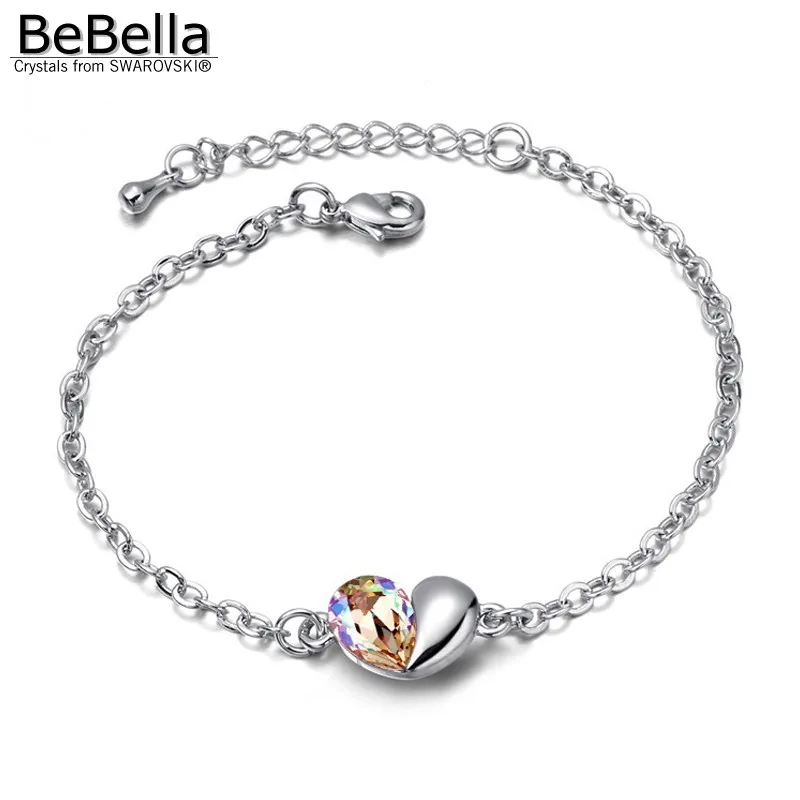 

BeBella cute heart crystal charm chain bracelet with Crystals from Swarovski for women girls fashion jewelry Christams gift 2018