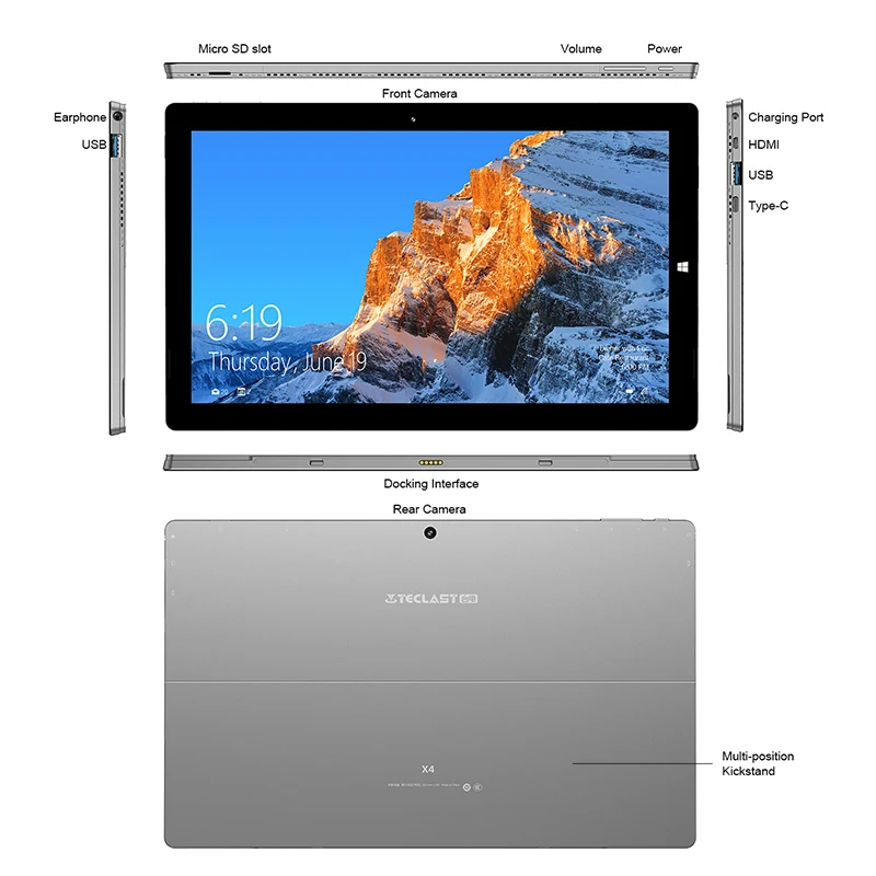 Teclast X4 2 IN 1 Tablet PC Intel Gemini Lake N4100 Quad Core 2.4GHz 8G RAM 128G SSD 11.6 Inch Windows 10