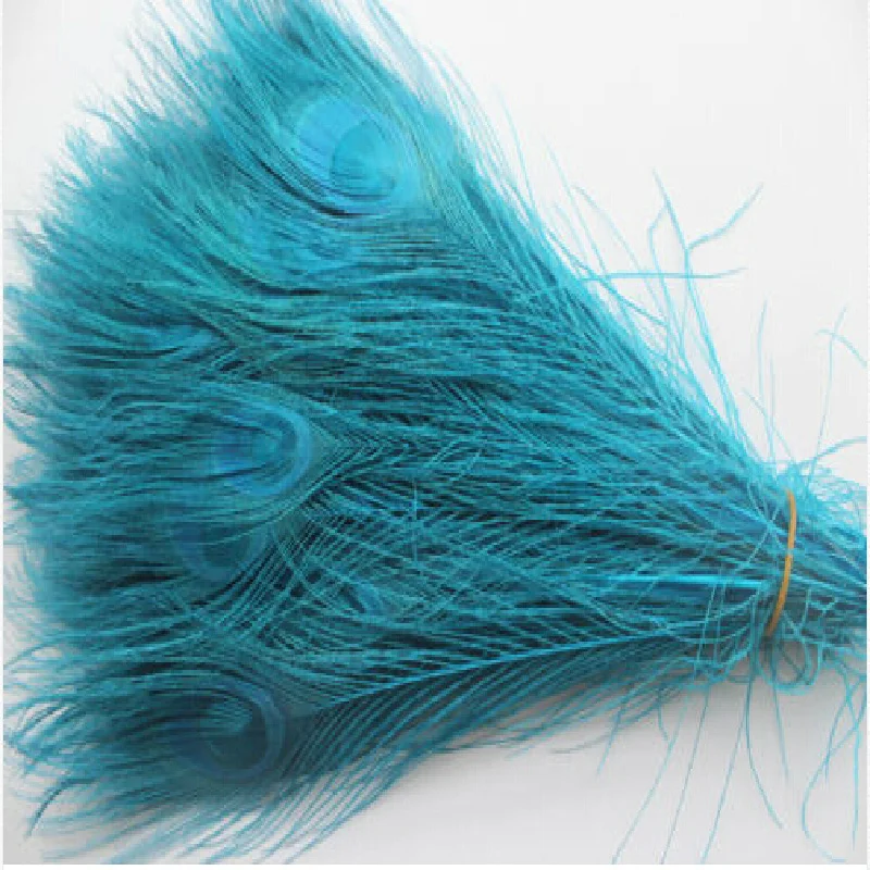 

Free shipping 100 PCS lake blue dyed peacock feather 10-12 inch / 25 to 30 cm peacock feathers for wedding decorations