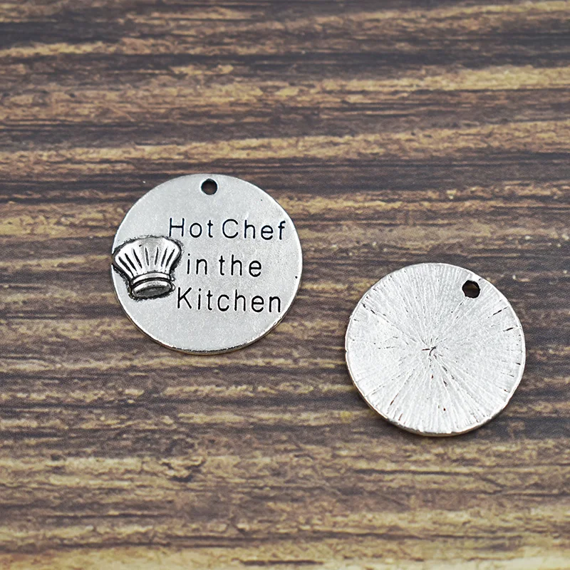 20PCS Silver Hot Chef in the Kitchen Dangle Charm Jewelry Hand Stamped