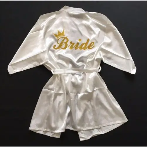 Bride Crown Team Bride Golden Glitter Print Kimono Robes Faux Silk Women Bachelorette Wedding Preparewear pin