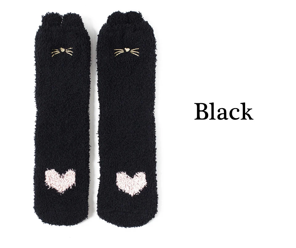 Ladies Winter Japanese Embroidery Animal Corals Velvet Stereo Ear Thick Warm BedS Bed Home Fluffy Socks Coral Velvet Foot Cover (8)