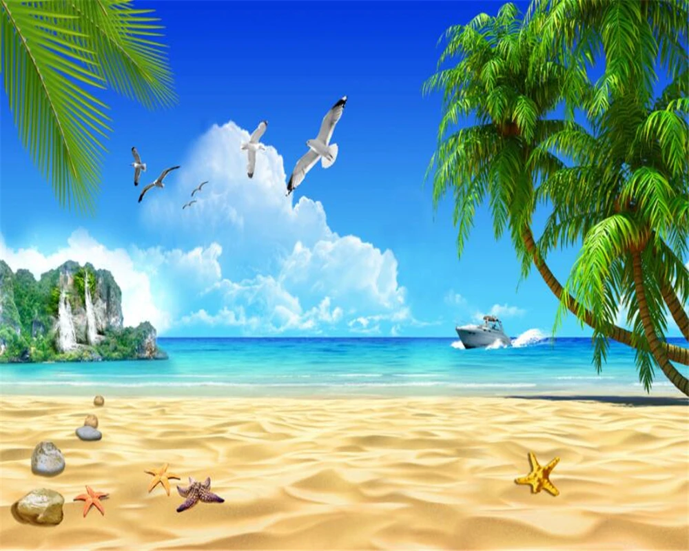 

Beibehang Custom wallpaper mural beach coco blue sky white clouds island seascape background walls murals 3d wallpaper behang