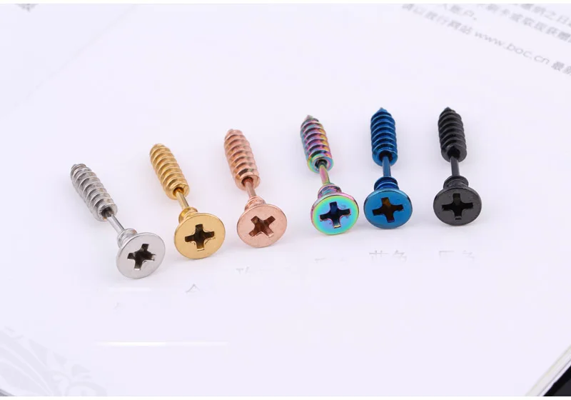 

BEAUCHAMP 1 pair Studs Earrings Whole Screw On Piercing Brinco Rock Fashion Jewelry Gothic Men Women Stainless Steel Punk