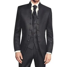 Black Wedding Groom Tuxedos Best Men Suits Retro Custom Slim Fit Three Piece Jacket Pants Harringbone Vest Male Blazer 2018