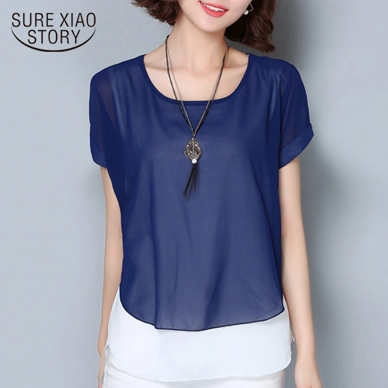 womens tops and blouses summer women blouses 2019 Chiffon women blouse Short sleeve women's shirt plus size women tops 3195 50