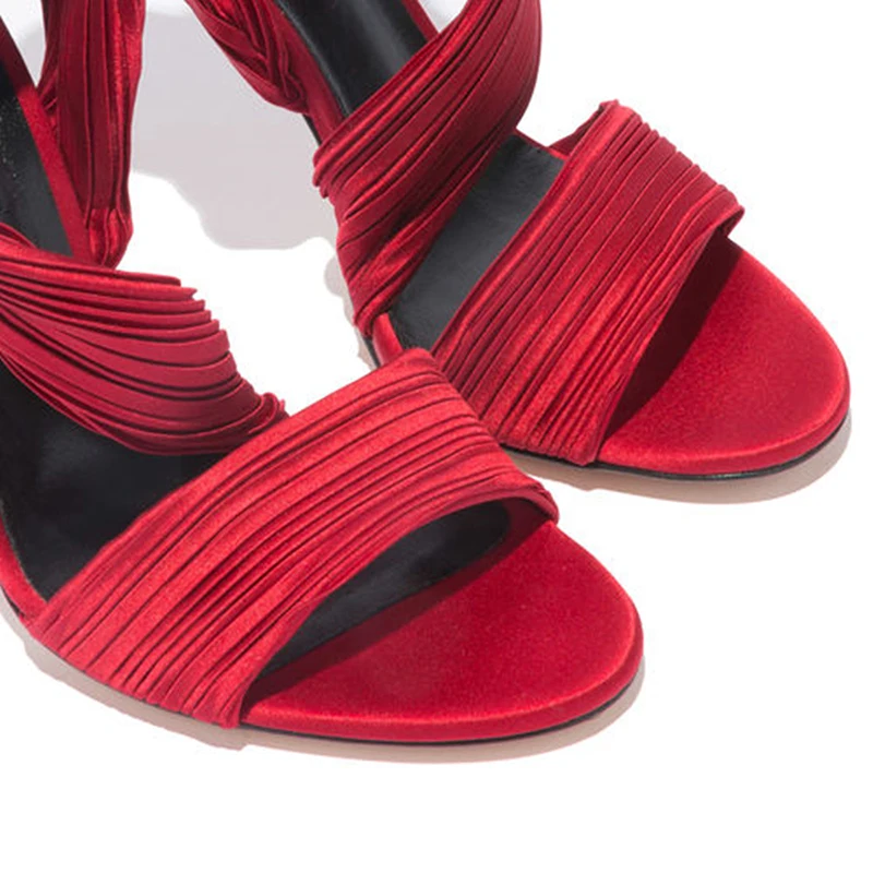 Yifsions/женские сандалии-гладиаторы; пикантные босоножки на тонком высоком каблуке; красивые вечерние туфли с открытым носком; Цвет Красный; женская обувь; большие размеры 3-10,5