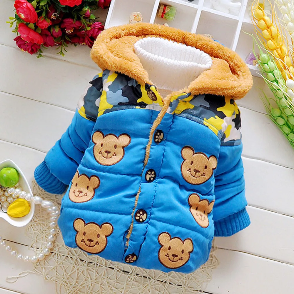 Kids Baby Boy Autumn Winter Warm Clothes Fleece Lining Outerwear Jackets Children Cartoon