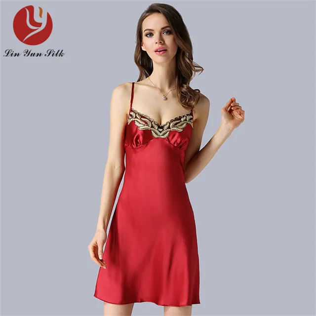 LIN YUN Real Silk Nightgown Woman Sleepshirt 2017 Sexy Lady Sleeveless ...