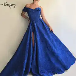 Длинные вечерние платья 2019 одно плечо Ливан Дизайн Высокий разрез Сексуальная Арабский Королевское голубое кружево Формальные женские