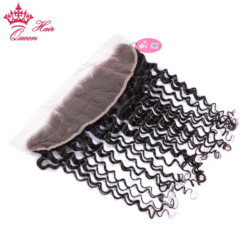Queen Hair Products 13x4 Lace Frontal Brazilian Deep Wave Human Hair Natural Color #1B Free Part Swiss Lace 10-20\