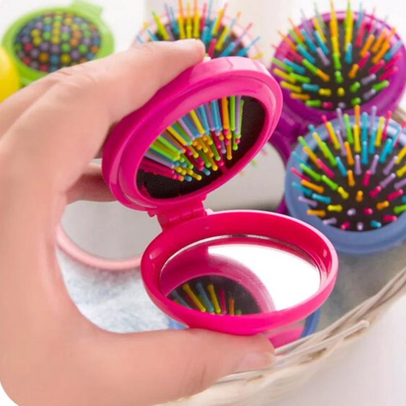 

1 Pc Make-Up Comb Hair Brush Styling Tool Portable Mini Folding Comb Airbag Massage Round Travel Hair Brush with Mirror Hot Sale