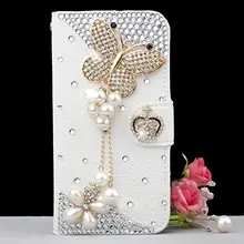 Bling Handmade Glitter Rhinestone Pearl Leather Flip Wallet Protective Case for Iphone & SamsungS3 S4 S5 S6 E PLUS S7 S7E N3 4 5