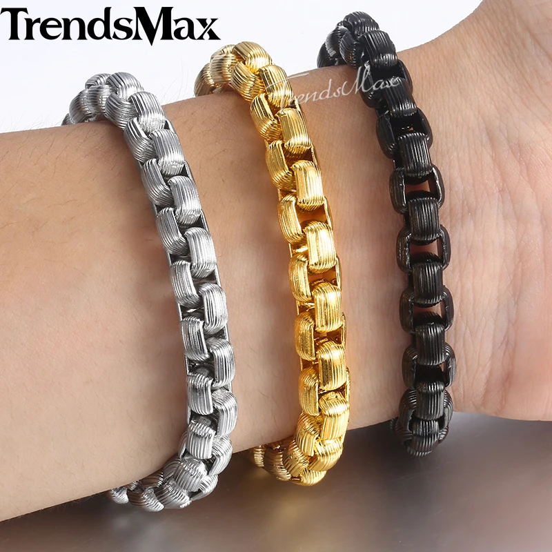 

Men's Bracelets Box Link Chain Gold Silver Black Stainless Steel Bracelet For Male Jewelry Wholesale Dropshipping 13mm KKBM154A