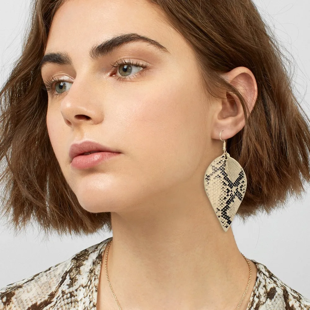 ZA Snake Print Statement Earrings Women 2019 Trendy PU leather Teardrop ...