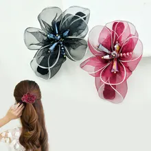

2018 South Korea imported crepe crystal spring clip fashion sweet beauty headdress half hair ball head hair dish simple wild